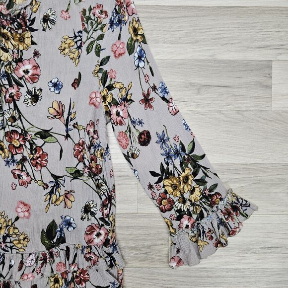 ALTAR'D STATE Womens Tan Colorful Floral Ruffle Tunic Blouse Small - Picture 4 of 10